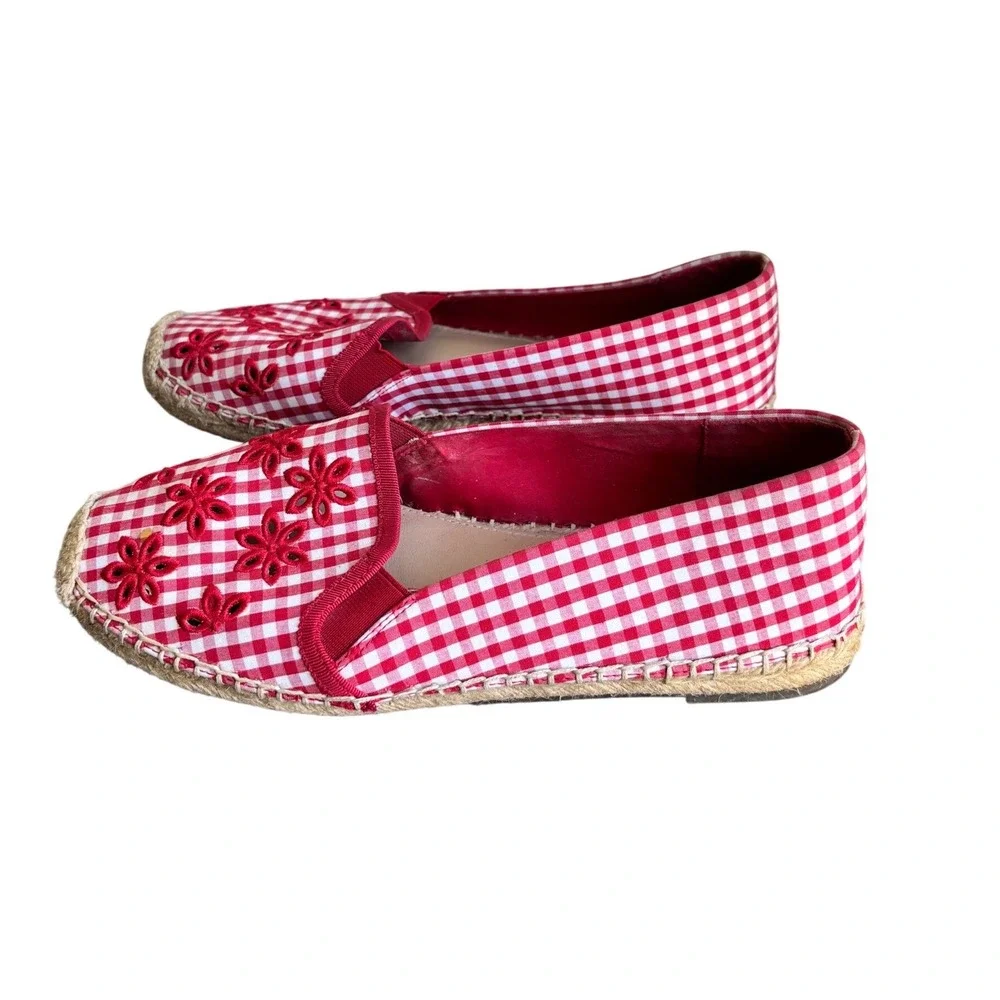 Isaac Mizrahi Live Red Gingham Floral Eyelet Espadrille Flats Womens‎ 9M